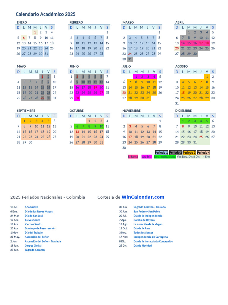 Calendario Académico y Feriados 2025 | PDF | Calendario litúrgico ...