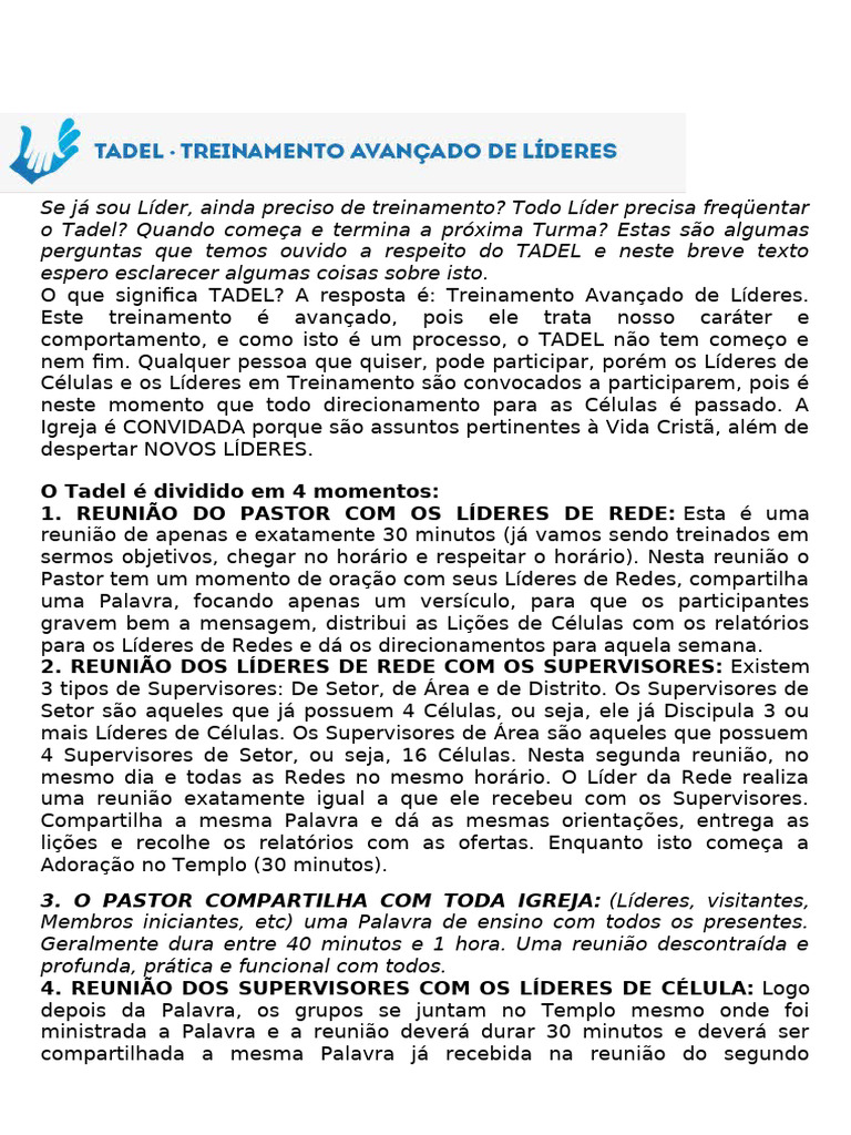 Importância do TADEL para Líderes | PDF | Jesus | Tempo