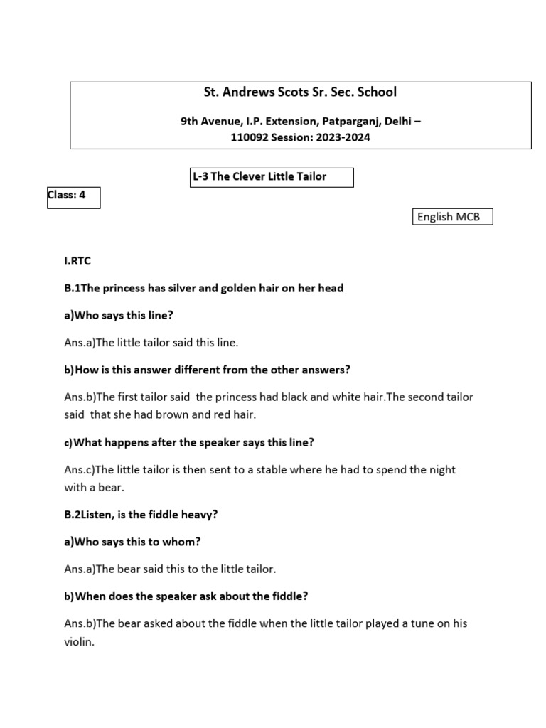 English MCB - L-3 The Clever Little Tailor (IV) | PDF