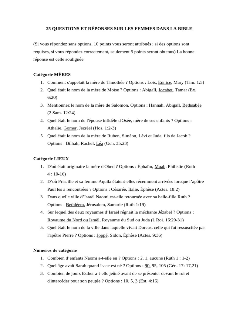 25 Questions sur les Femmes de la Bible | PDF | Jacob | Saints ...