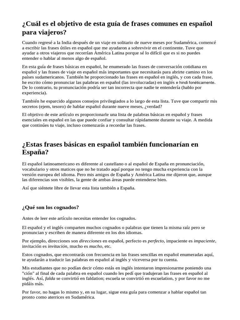 Frases Comunes en Español para Viajeros | PDF | Lengua española | Almuerzo