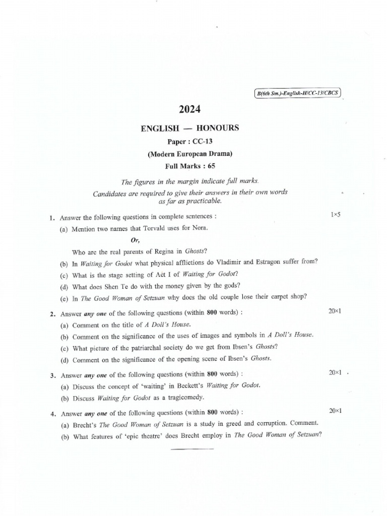 English Honours CC 13 6th Semester 2024 | PDF