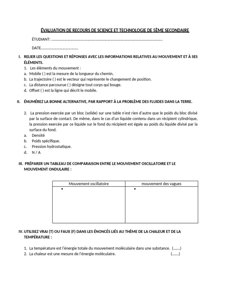 Évaluation de science et technologie 5e secondaire | PDF | Cellule ...