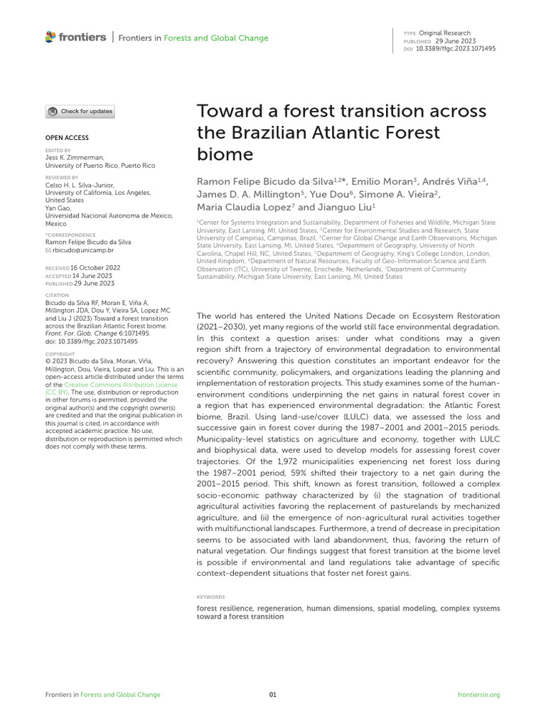 Toward A Forest Transition Across The BR | PDF | Forests | Deforestation