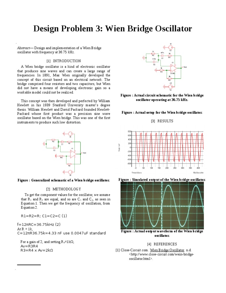 Wien Bridge Oscillator Design 36.75kHz | PDF