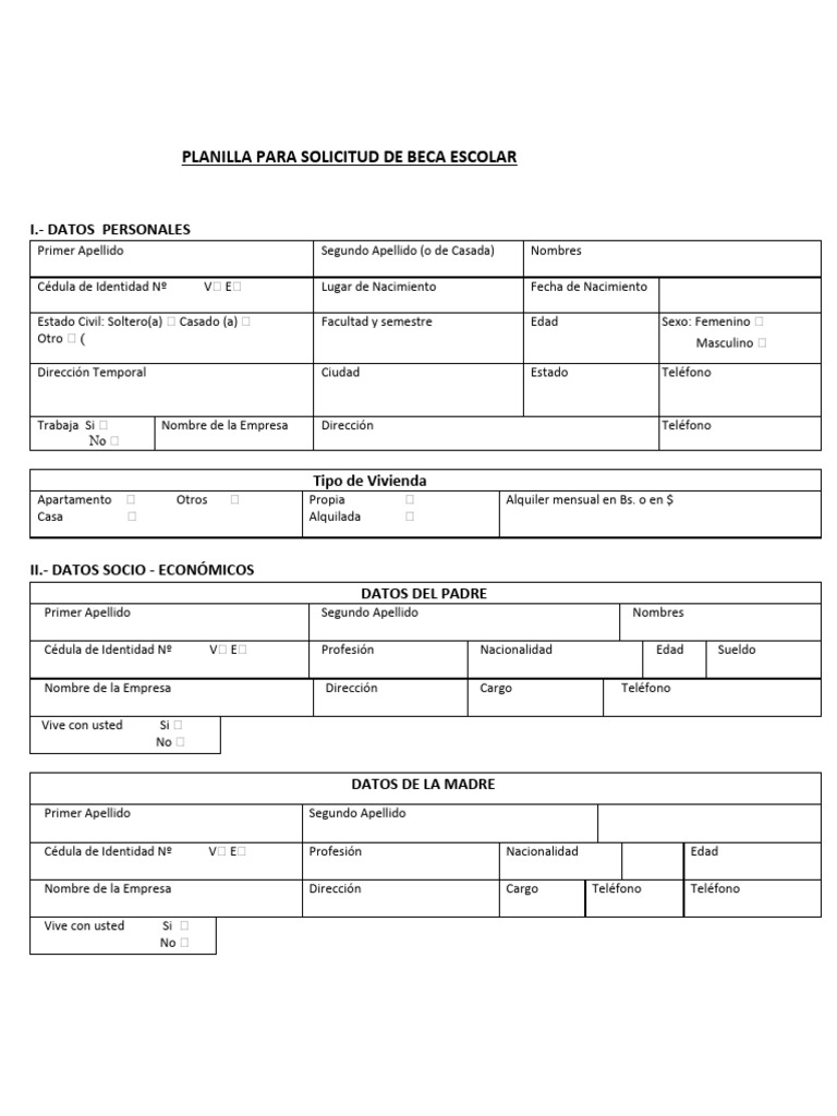 Solicitud de Beca Escolar: Formulario Completo | PDF