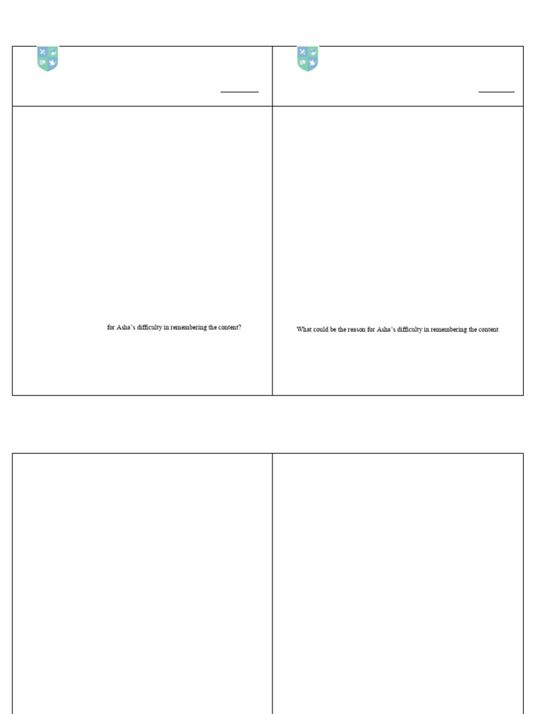 Worksheet 2 | PDF | Memory | Long Term Memory