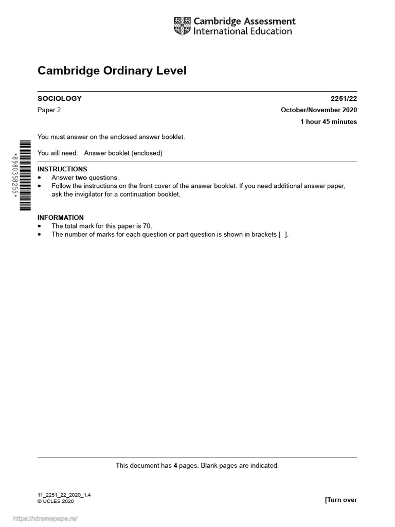 Cambridge Ordinary Level: 2251/22 Sociology | PDF | Crimes | Crime ...
