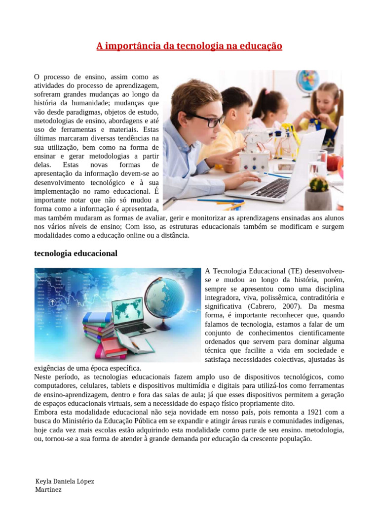 A importância da tecnologia na educação | PDF | Tecnologia educacional ...