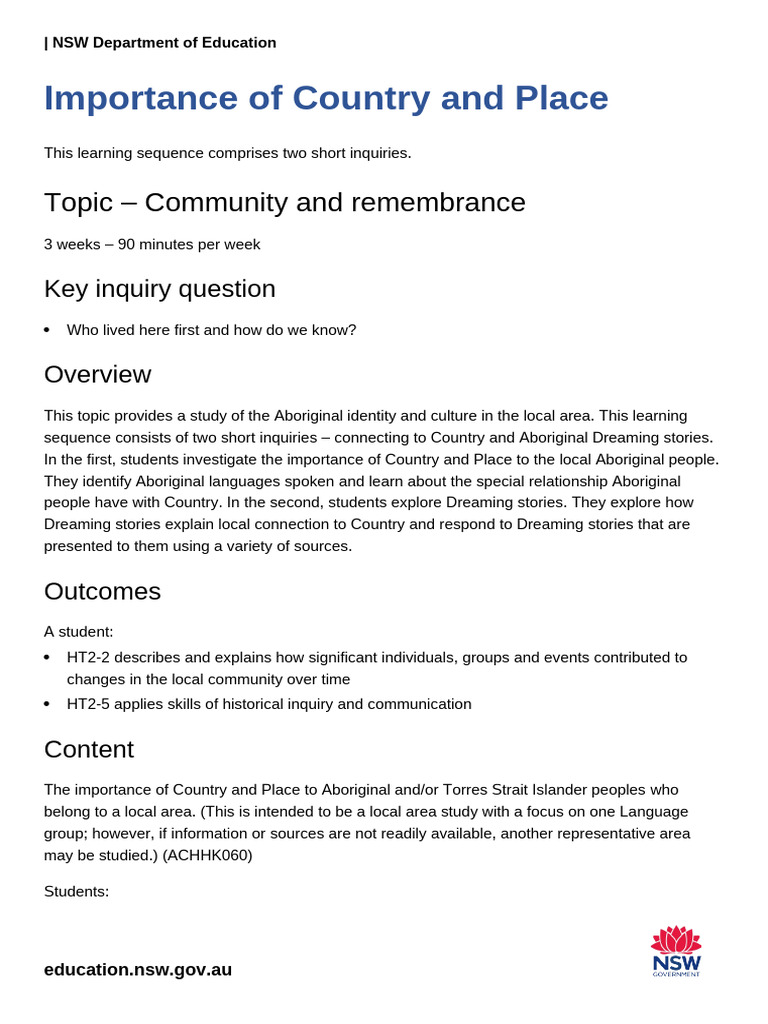 Aboriginal Connection to Country Education | PDF | Indigenous ...