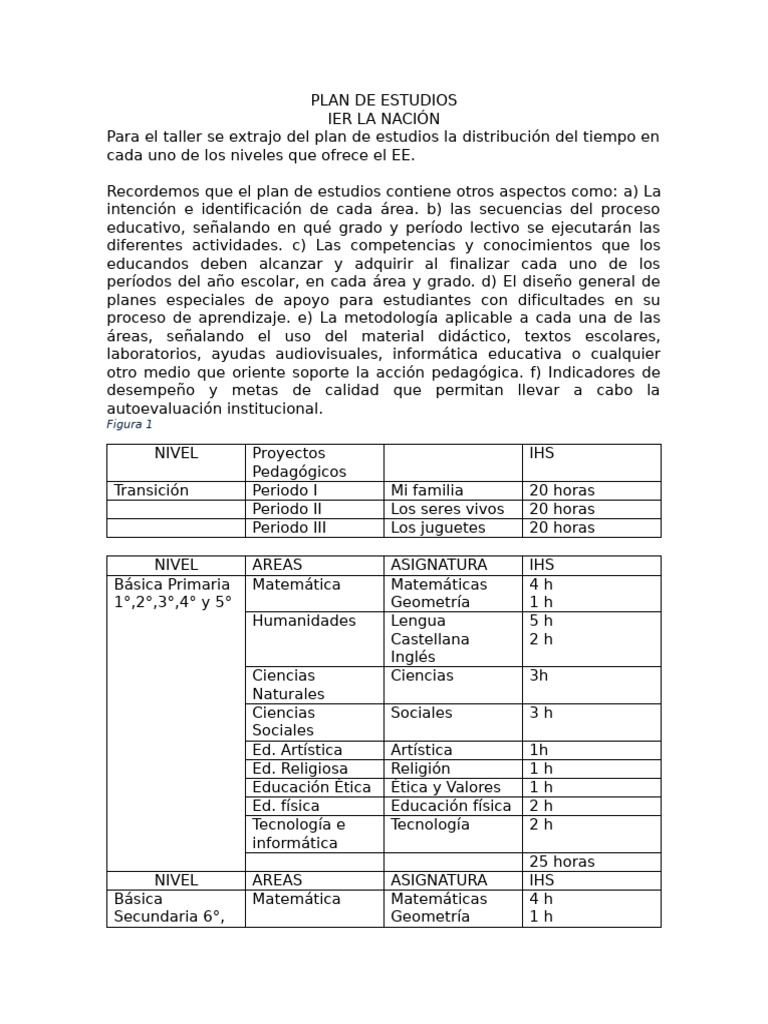 Plan de Estudios IER La Nación | PDF | Plan de estudios | Aprendizaje