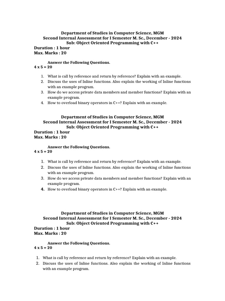 C2 QP Object Oriented Programming With C++ Dec-2024 | PDF