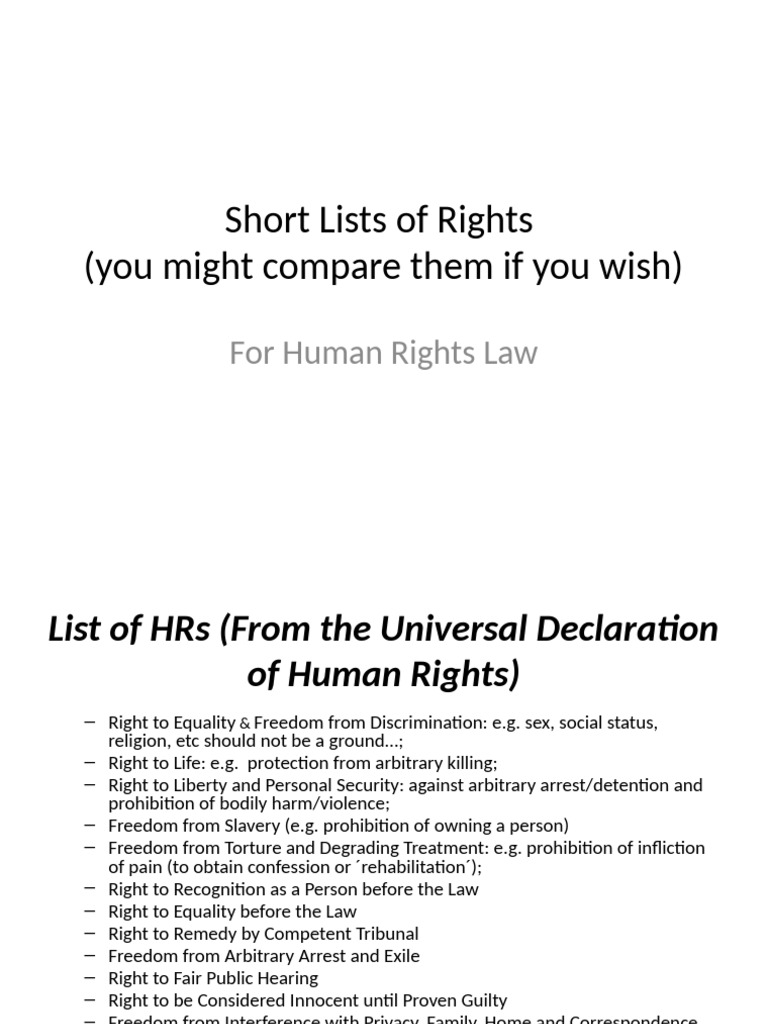Short Lists of Rights | PDF | Human Rights | Rights