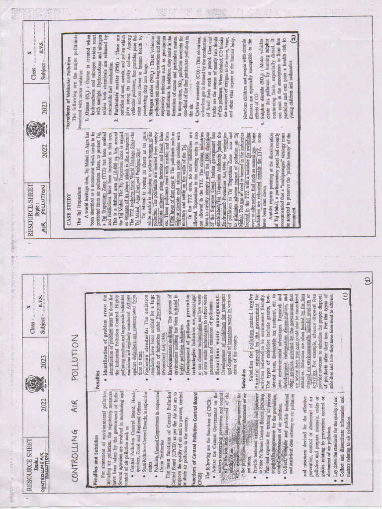 Controlling Air Pollution Resouce Sheet | PDF