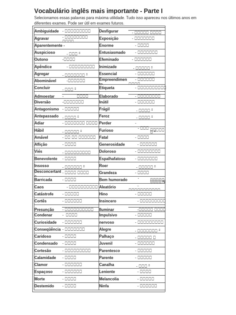 Vocabulário Inglês Essencial para Exames | PDF