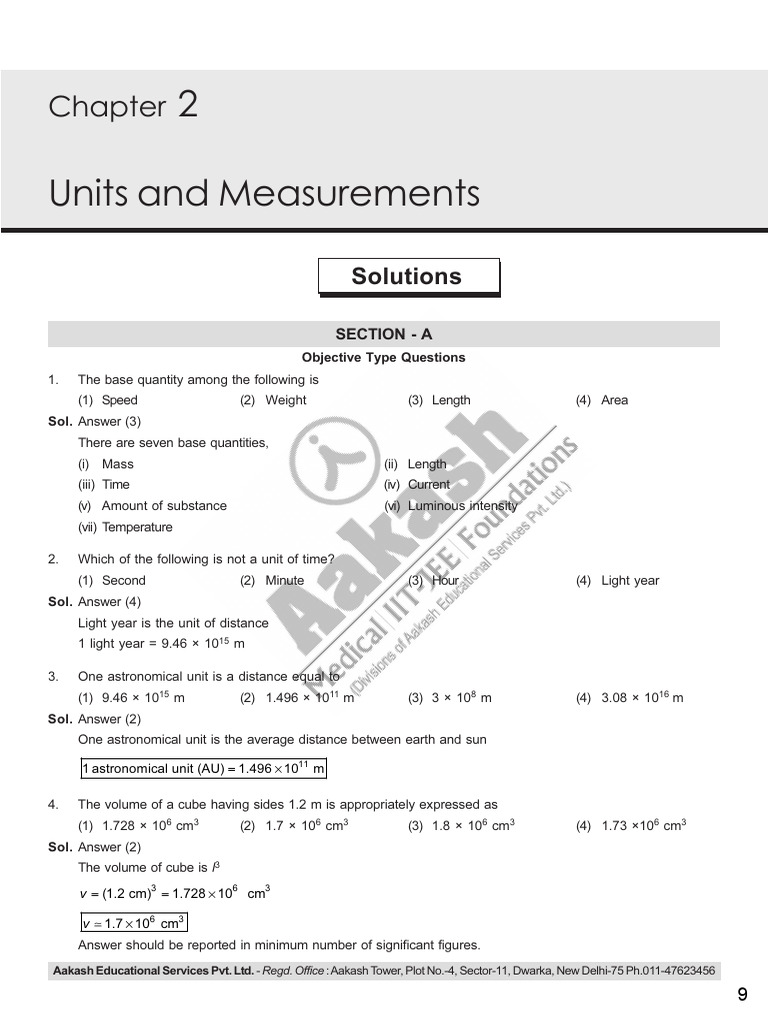 Units and Measurements Assignment Solutions | PDF | Fundamental ...