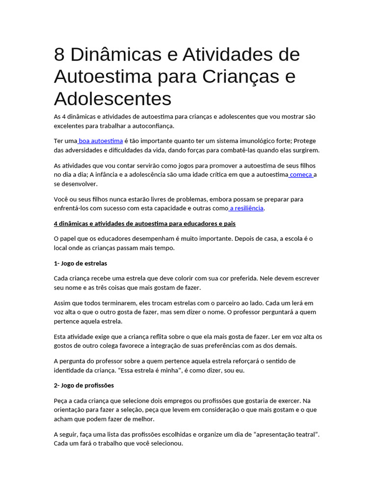 Dinâmicas para Autoestima de Adolescentes | PDF | Autoestima | Adolescência