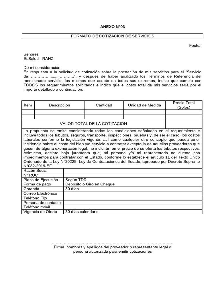 Anexo 06 - Formato de Cotizacion Servicio | PDF