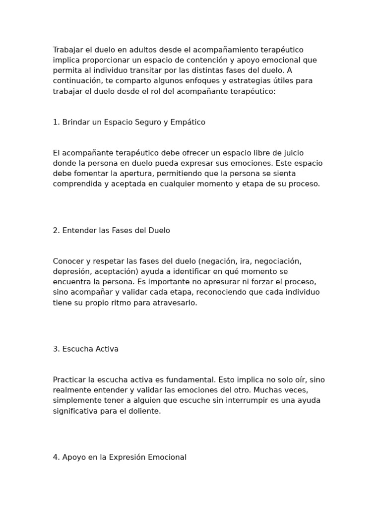 Acompañamiento Terapéutico en el Duelo | PDF | Dolor | Las emociones