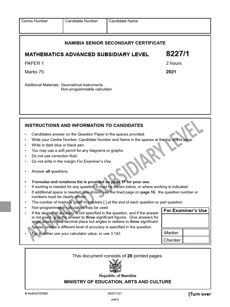 2021 Namibia Math Paper 1 Overview | PDF | Circle | Significant Figures
