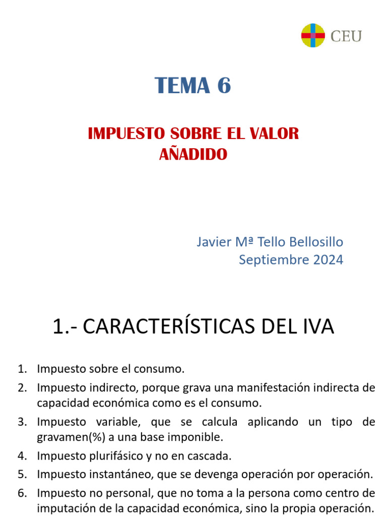 Tema 6 IVA | PDF | Impuestos | Impuesto al valor agregado