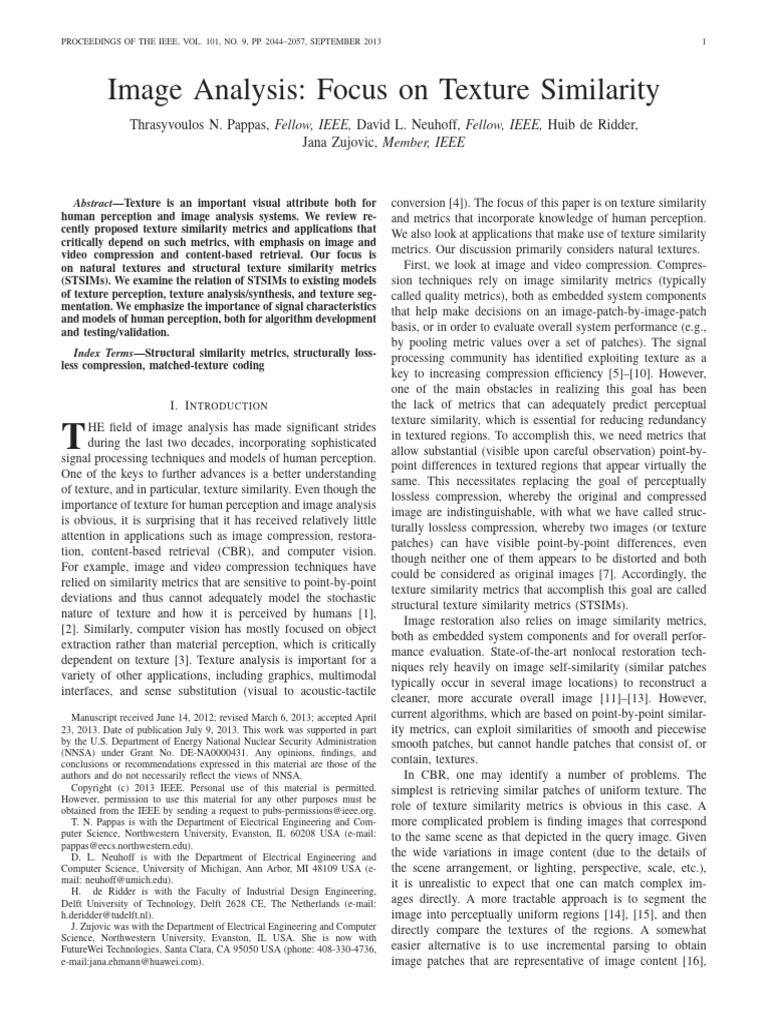 2013 Image Analysis: Focus On Texture Similarity | PDF | Data ...