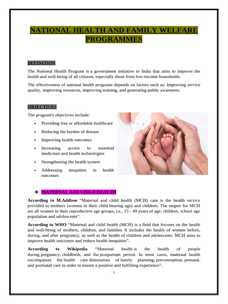 National Health and Family Welfare Programs | PDF | Maternal Death ...