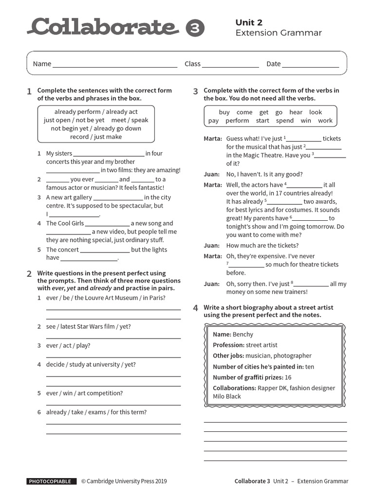Present Perfect Grammar Exercises | PDF | Linguistic Morphology | Syntax