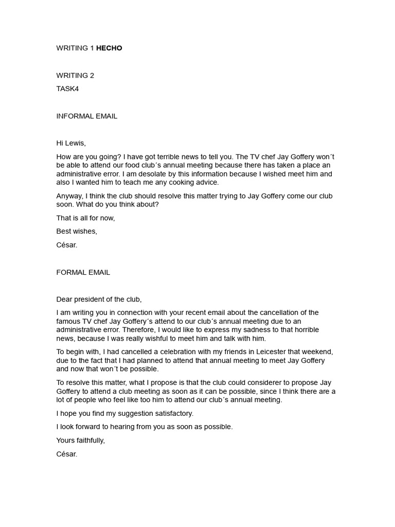 Email Writing Examples for Clubs | PDF