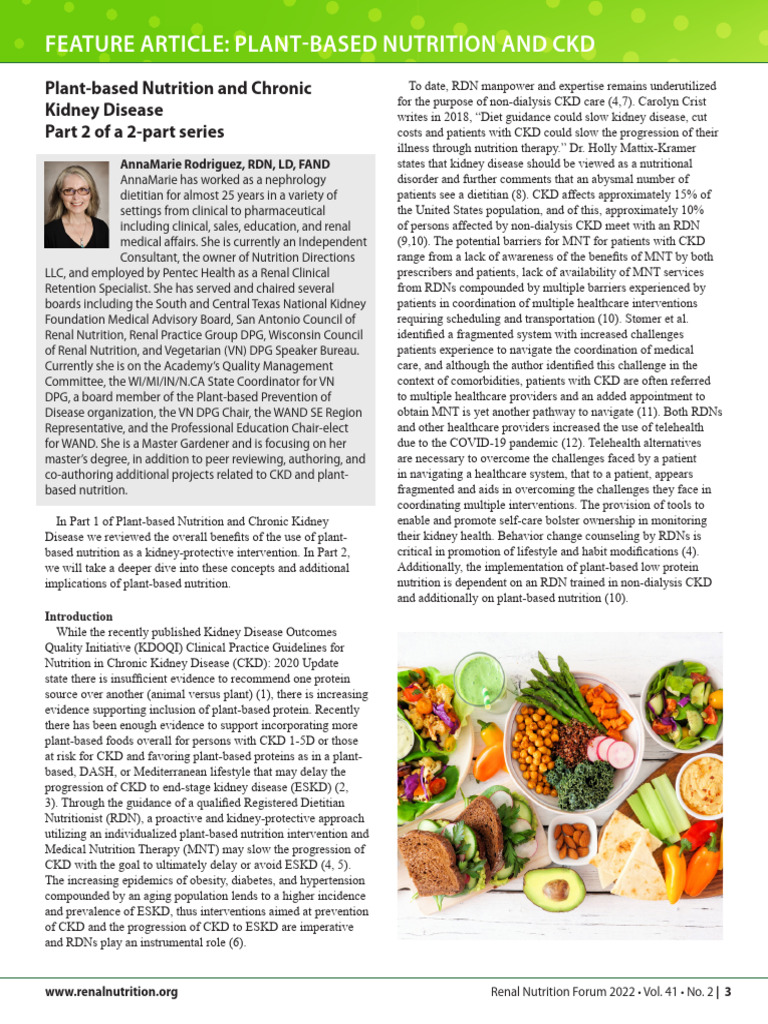 Plant Based Diet CKD Renal J 2:2 | PDF | Chronic Kidney Disease | Kidney