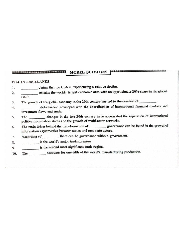 Model Questions On Global Shifts | PDF
