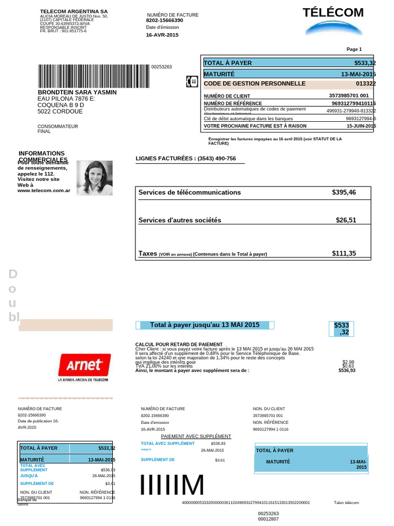 Facture Telecom : Détails et Paiement | PDF | Facture | Télécommunications