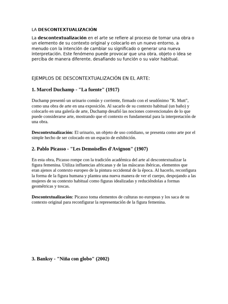 Ejemplos de Descontextualización Artística | PDF | Dibujo | Creatividad