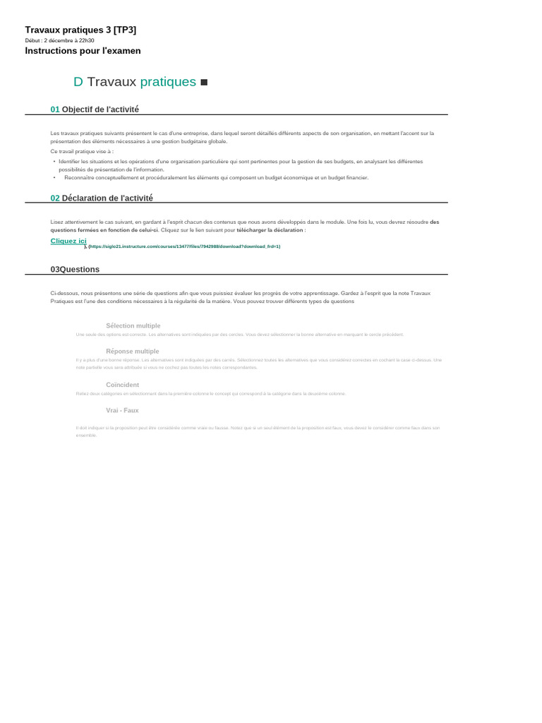 Examen Travail Practique 3 TP3 90% Comptabilité Des Couts | PDF | Budget