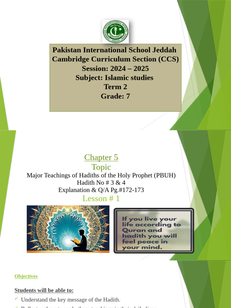 Major Hadith Teachings for Grade 7 | PDF | Hadith | Muhammad