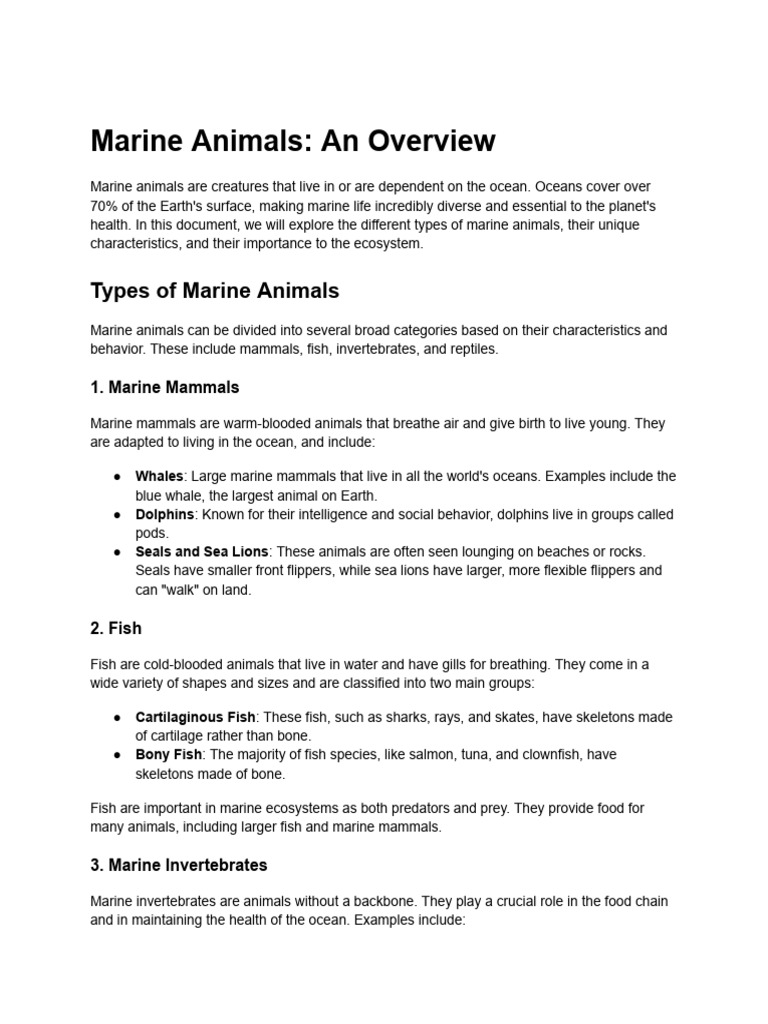 Marine Animals - School Essay Due - 30 January | PDF | Fish | Marine ...