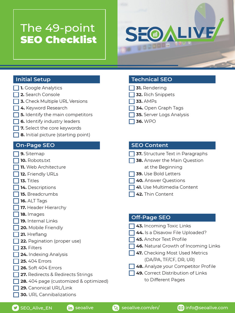 Comprehensive 49-Point SEO Checklist | PDF