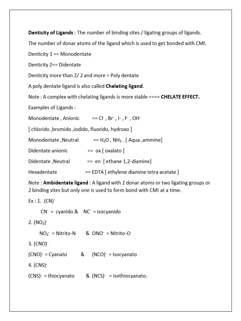 Understanding Ligand Denticity and Coordination Complexes | PDF ...