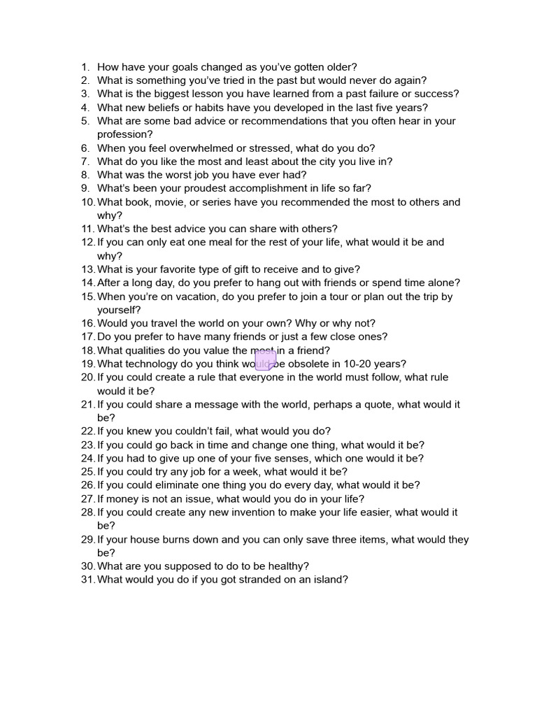 Personal Reflection Questions for Growth | PDF