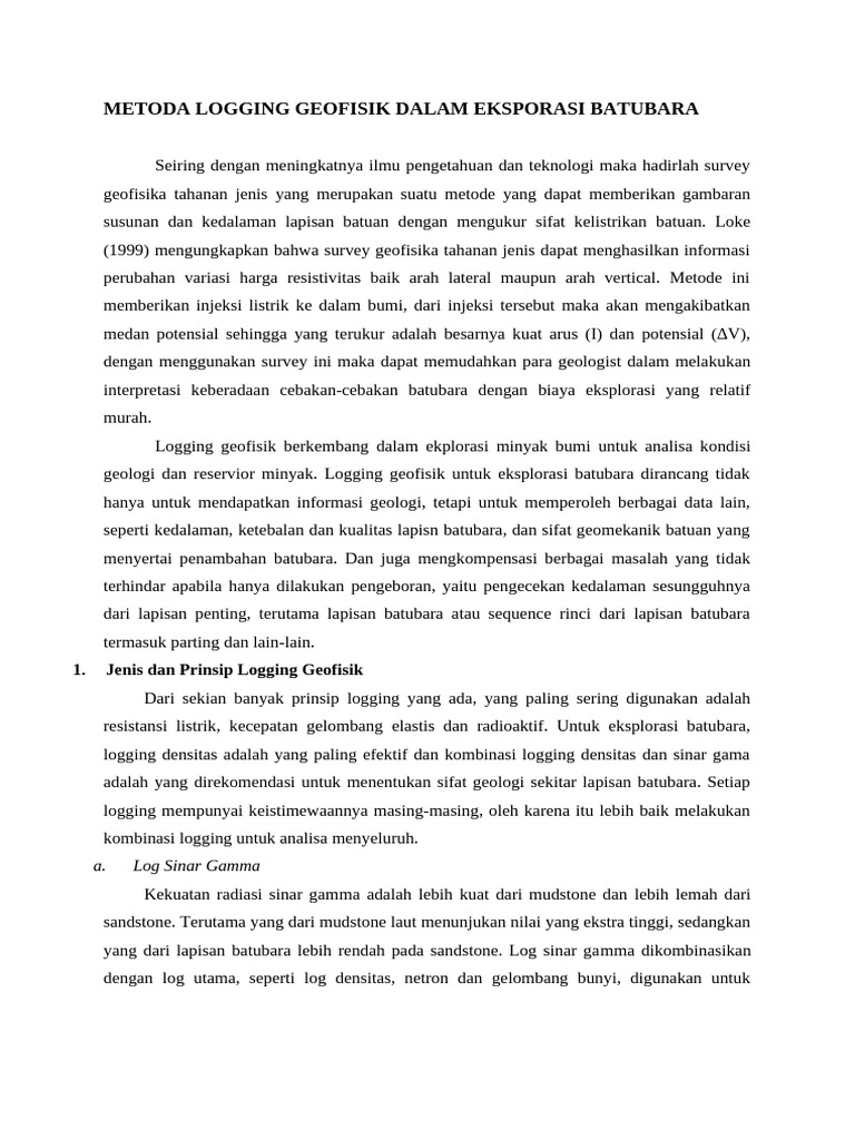 Metode Logging Geofisik untuk Batubara | PDF