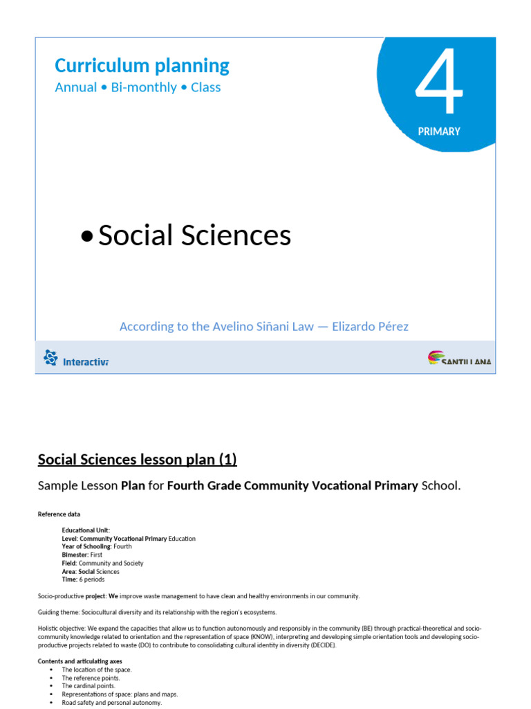 Fourth Grade Social Sciences Lesson Plan | PDF | Social Sciences | Bolivia