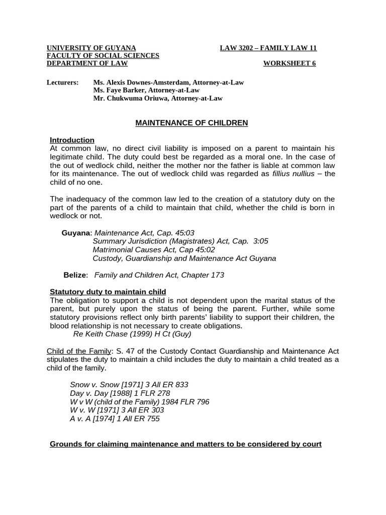 Child Maintenance Obligations in Guyana | PDF | Marriage | Civil Law ...