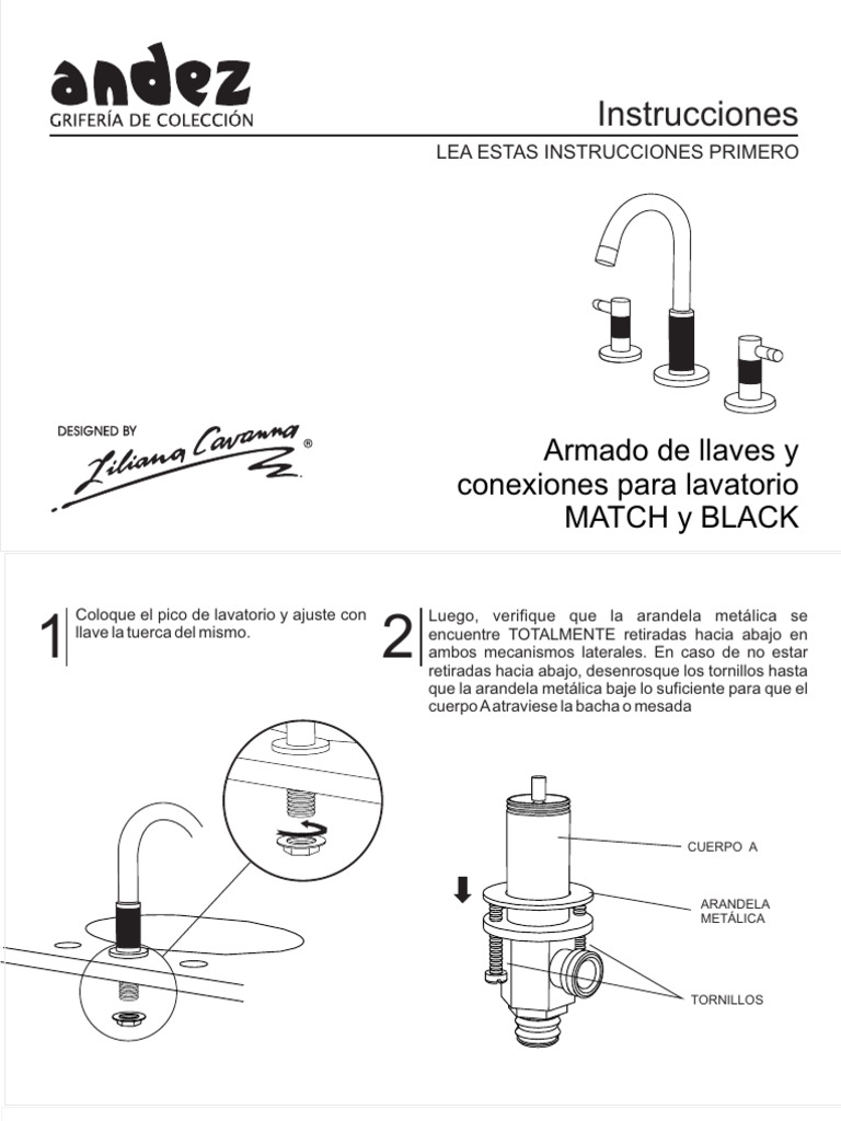 Instalación Llaves Lavatorio MATCH & BLACK | PDF | Arandela (Hardware)