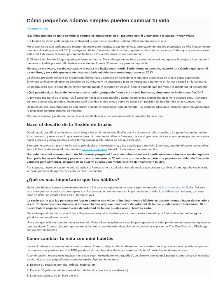 Mini hábitos que transforman tu vida | PDF | Telómero | Motivación