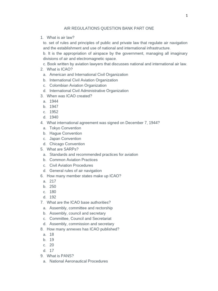 Air Regulations Question Bank Part One | PDF | Airport | Aircraft