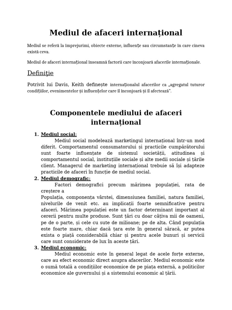Mediul de Afaceri Internațional | PDF