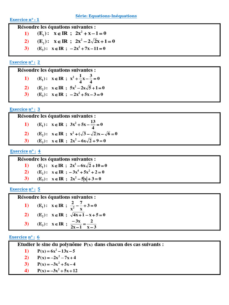 Exercices sur équations et inéquations | PDF
