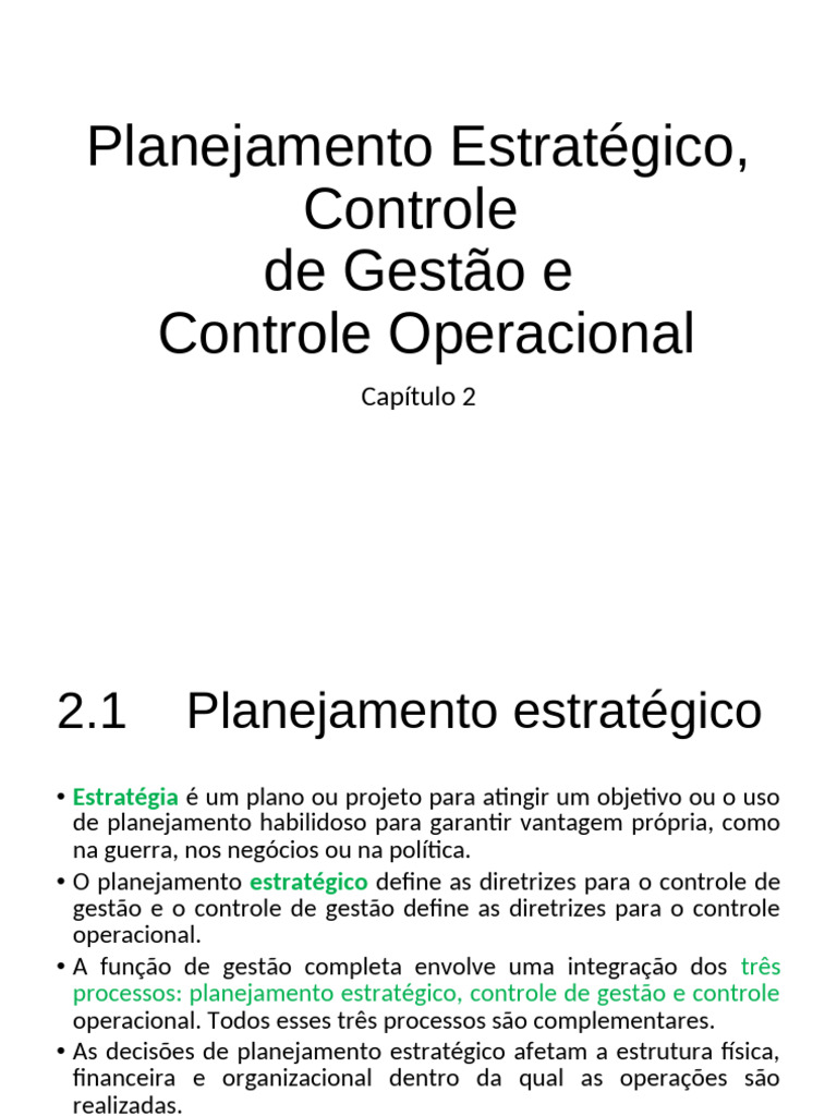 2. Planejamento Estratégico, Controle de Gestão e Controle Operacional ...