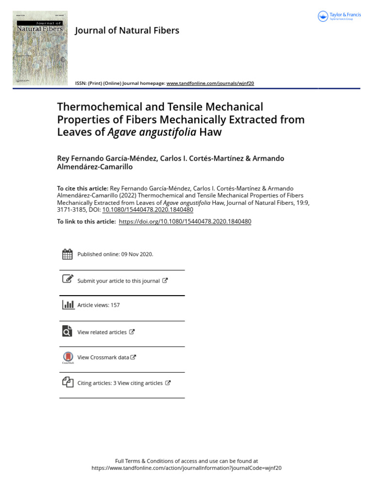 Agave angustifolia Fiber Properties Study | PDF | Strength Of Materials ...