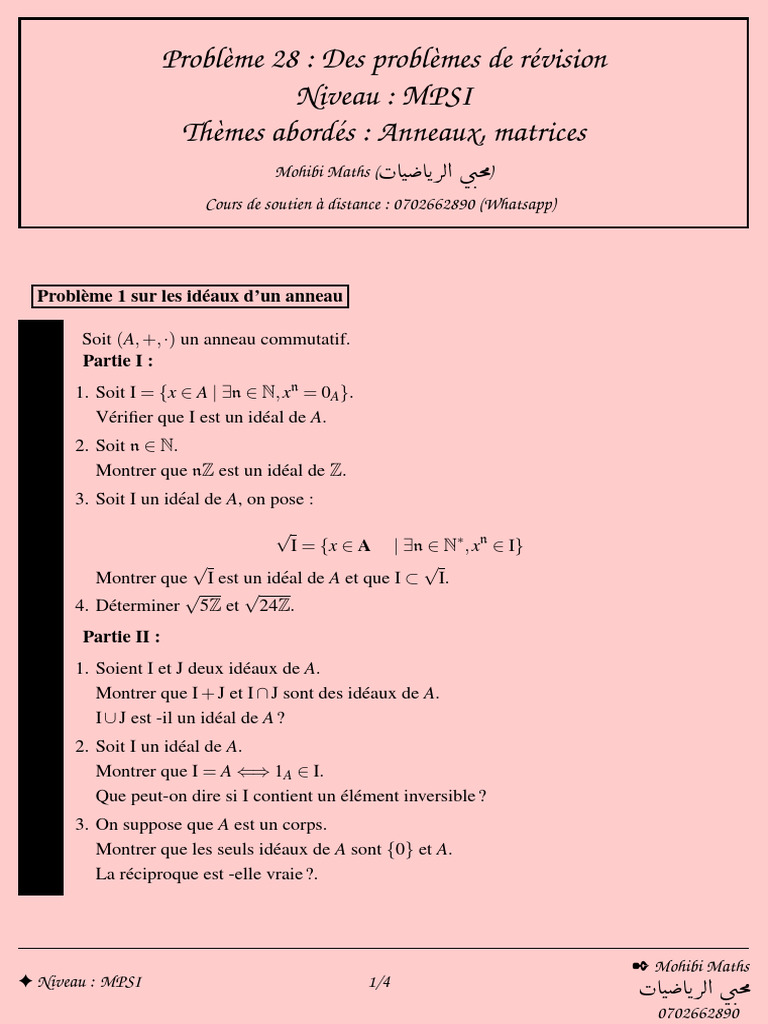 Problèmes de révision en mathématiques MPSI | PDF | Matrice ...
